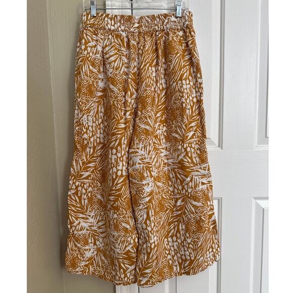 Christian Siriano New York 100% Linen Wide Leg Cropped Pants Mustard Large - Picture 3 of 4